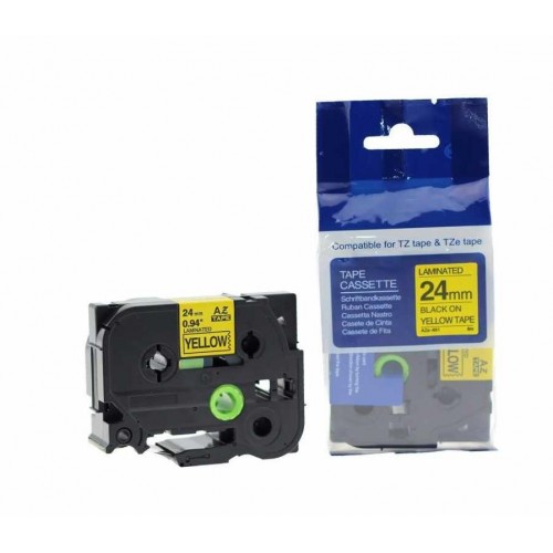 Brother TZ-tape 24mm SARI ÜZERINE SİYAH GÜÇLÜ YAPISKAN