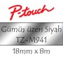 Brother TZ-tape 18mm MAT GÜMÜS ÜZERINE SIYAH LAMINANT