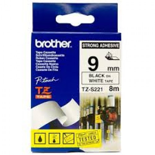 Brother TZ-tape 9mm BEYAZ ÜZERINE SIYAH GÜÇLÜ YAPISKAN