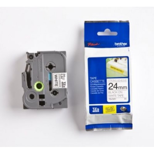 Brother TZ-tape 24mm BEYAZ ÜZERINE SIYAH GÜÇLÜ YAPISKAN