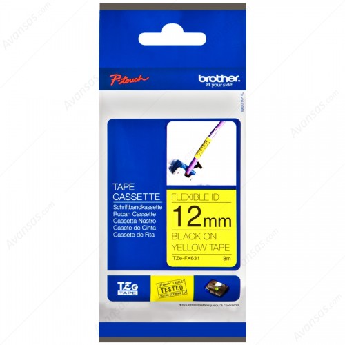 Brother TZ-tape 12mm SARI ÜZERINE SIYAH ESNEK